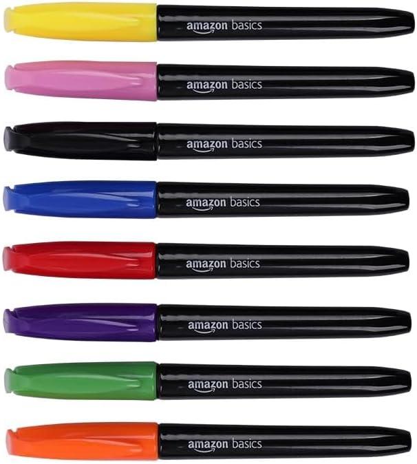 Amazon Basics Vibrant Fabric Markers for T-Shirt, Clothes, Tote Bags, Bold Colors, 8-Pack