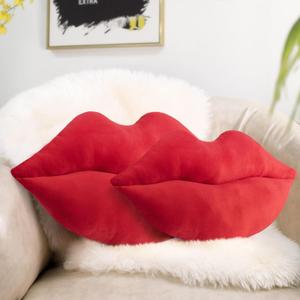 AELS 3D Large Lips Throw Pillows, Set of 2, Soft Decorative Love Pillows, Velvet Cute Pillow for Couch, Sofa, Bed, Living Room, Bedroom, Red
