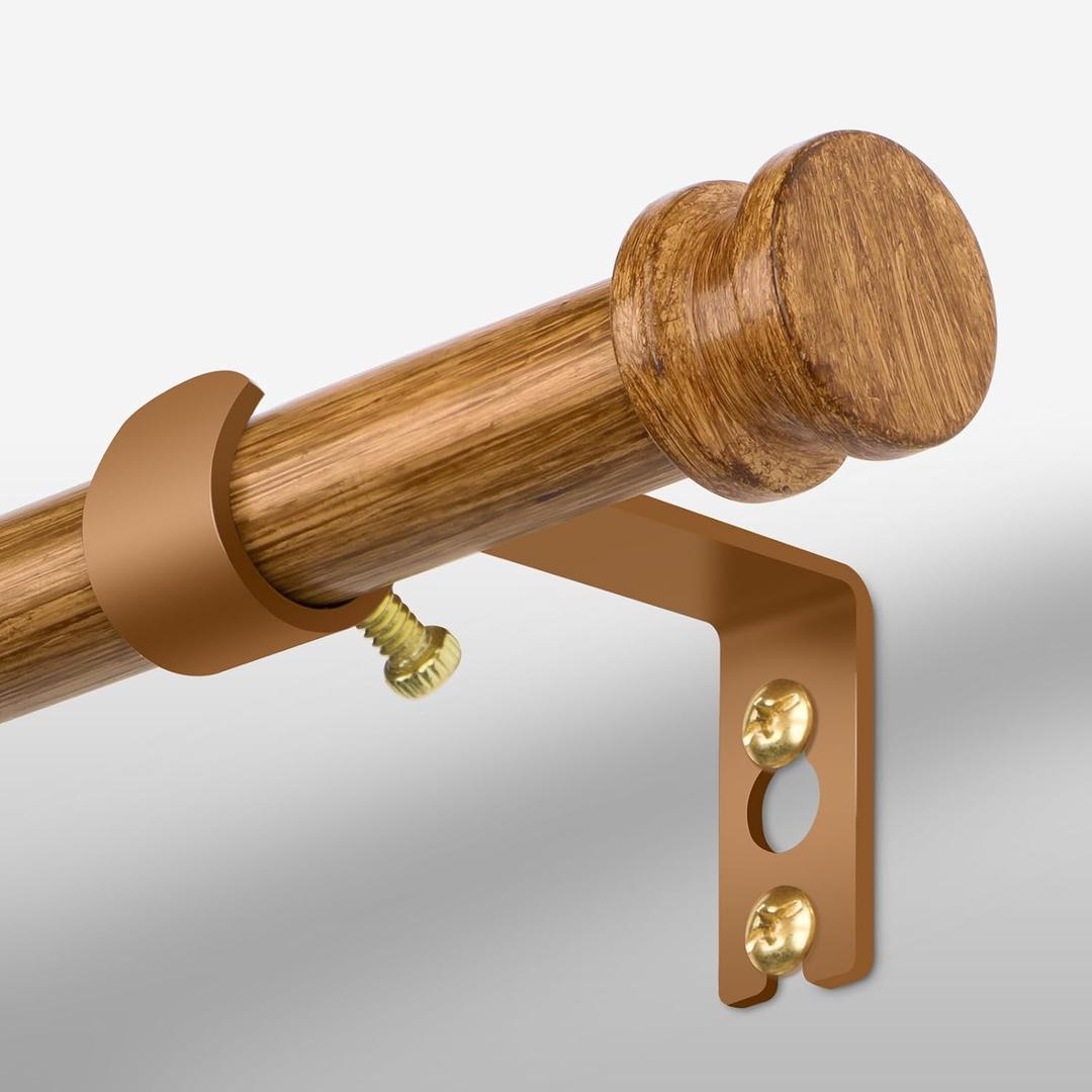 Sturdy Durable Curtain Rod:Faux Wood Curtain Rods for Windows 18-45",Adjustable Heavy Duty Curtains Rod for Bedroom/Kitchen/Apartment/Door,Small Decorative Farmhouse Boho Drapery Rods,All-Metal
