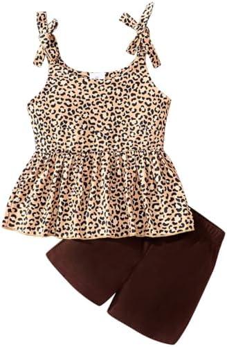 zarmfly Toddler Girls Clothes Summer Short Set Outfit Tie Knot Shoulder Sleeveless Ruffle Tops and Shorts 2PC Clothing Set, 6Y