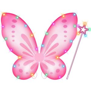 Girls Fairy Butterfly Wings with LED Light, Fairy Wings Light Up Star Wands for Girls Kids Women Halloween Dress Up (Pink) Girls Fairy Butterfly Wings with LED Light, Fairy Wings Light Up Star Wands for Girls Kids Women Halloween Dress Up (Pink)