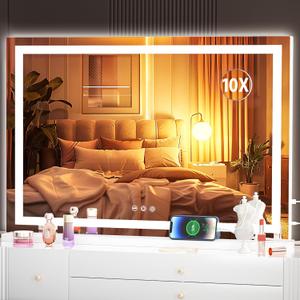 Hasipu Vanity Mirror with Lights, 32" x 20" LED Makeup Mirror, Lighted Makeup Mirror with Dimmable 3 Modes, Touch Screen Control Vanity Mirror Square White (32"L x 20"W)