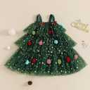 Toddler Girl Christmas Dress Green Xmas Tree Shiny Star Pompom Embroidery Tulle Tutu Princess Dress Holiday Photo (Green) 2-3Y