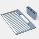 GIR Over-the-Sink Drying Rack - Silicone-Coated Metal Dish Drying Mat with Removable Utensil Caddy - Durable and Heat Resistant Trivet and Cooling Rack, Space-Saving Kitchen Organizer - Slate