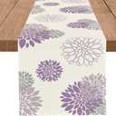 WHOMEAF Purple Dahlia Table Runner Modern Elegant Flower Beige Table Runners Geometric Pompon Farmhouse Coffee Table Center Decor for Home Kitchen Dining Party Indoor Outdoor (13x36 Inch)