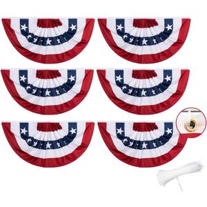 Homissor Bunting Flags Outdoor 6 Pack American Flag Patriotic Buntings 3x6 Ft for Outside Large Red White and Blue Bunting Pleated Fan Flag for 4th of July USA 250th Anniversary Independence Day Memorial Day Decorations