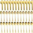 Sabary 36 Pcs Stainless Steel Serving Utensils for Buffet Parties Including 12 Serving Spoons 12 Slotted Spoons 12 Serving Tongs Large Metal Flatware Set for Tanksgiving Catering Banquet(Gold)