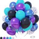 2 x Metallic Blue Purple Balloons with Confetti - Latex Balloons for Halloween, Boys, Space, Wedding Parties