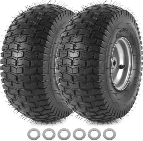 AR-PRO 15 x 6.00-6" Tubeless Tire and Wheel Assemblies, Compatible with John Deere Craftsman Riding Lawn Mower Front Tires, 3" Centered Hub and 3/4" Bushings (Set of 2)