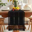 OTOSTAR Boho Table Runner Black Macrame Table Runners with Tassels Woven Table Runner 48 Inches Long Rustic Farmhouse Table Runners for Kitchen Dining Room Home Decor 12x48 Inch (Black)