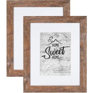 Califortree Rustic Brown 8x10 Picture Frame - Display Photos 5x7 with Mat or 8x10 Without Mat - HD Glass Inside, Horizontal and Vertical Display for Wall and Tabletop - Set of 2