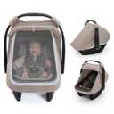 Blissful Diary Baby Car Seat Cover, Extra Large Mesh Window, Breathable Muslin Cotton, Infant Windproof Canopy, Agreeable Gray
