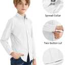 Boys' Stretch Long Sleeve Button Down Toddler Dress Shirt Wrinkle Free Oxford Uniform Shirt with Chest Pocket White 4T