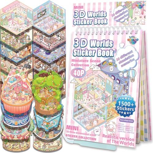 QIYEELOO Sticker Book Activity, 20 Sets (1500+) DIY 3D Scene Stickers, Reusable Sticker Book, Mix and Match Creative Sets, Waterproof for All Surfaces, Ultimate Craft Supplies & Party Favors