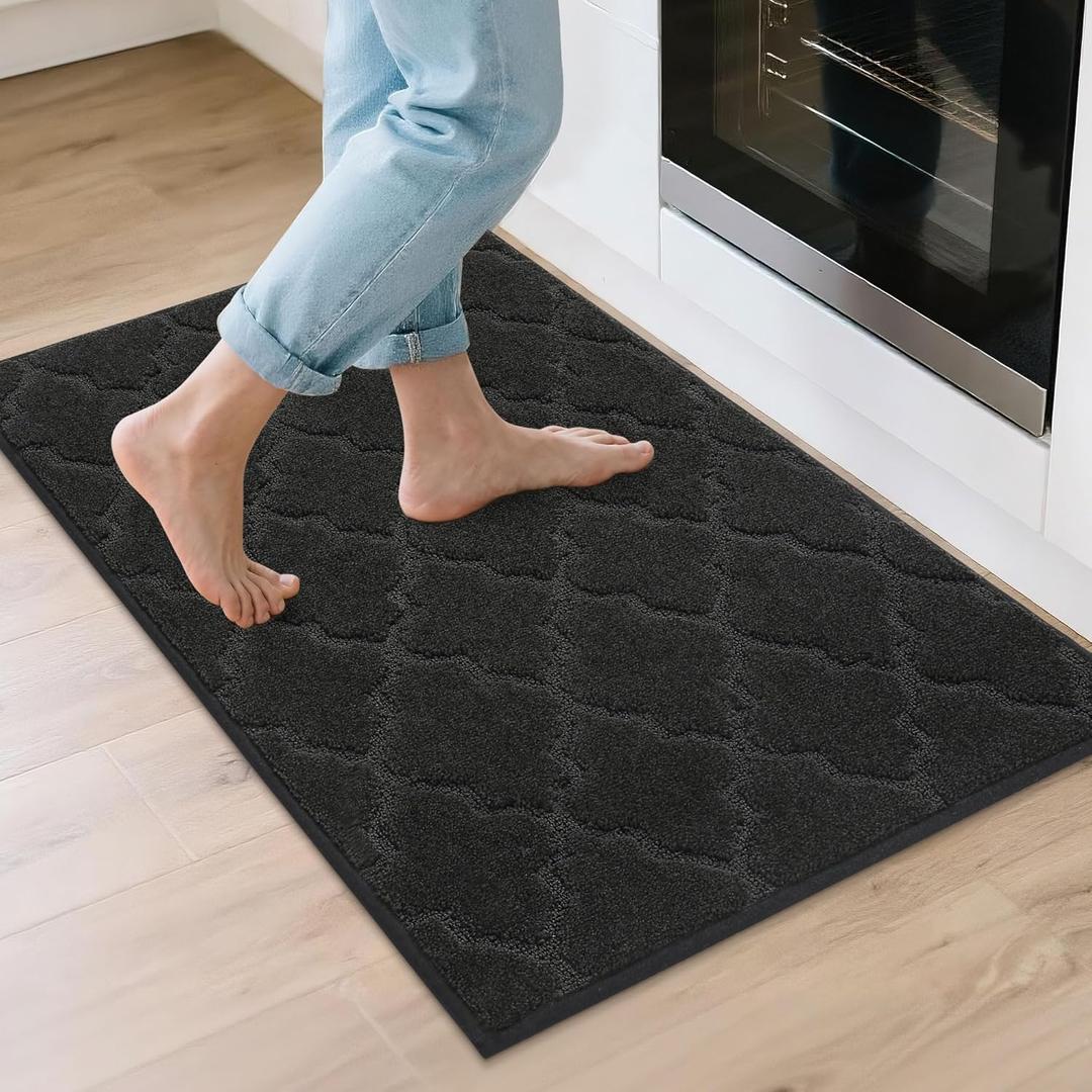 COSY HOMEER Kitchen Rugs 24"x36" Non-Slip Washable Kitchen Mats for Floor Absorbent Kitchen Carpet Soft Rugs for Kitchen,Sink Mat,Entrance,Area Rug,Black