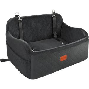 Lealchum Large Dog Car Seat,Memory Foam Cushion Car Seat for 2 Small Dogs,Comfy Car Dog Bed with Side Pocket and 2 Clip-On Safety Leashes,Easy to Install Cars Seat for Dogs(Black, Large)
