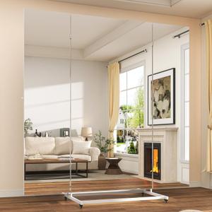 Hasipu Large Full Length Rolling Mirror - 79"79" Tri-Fold Full Body and Tempered Glass Movable Home Gym Mirror on Wheels with Stand for Gym, Dance Studio, Fitness Room, and Home