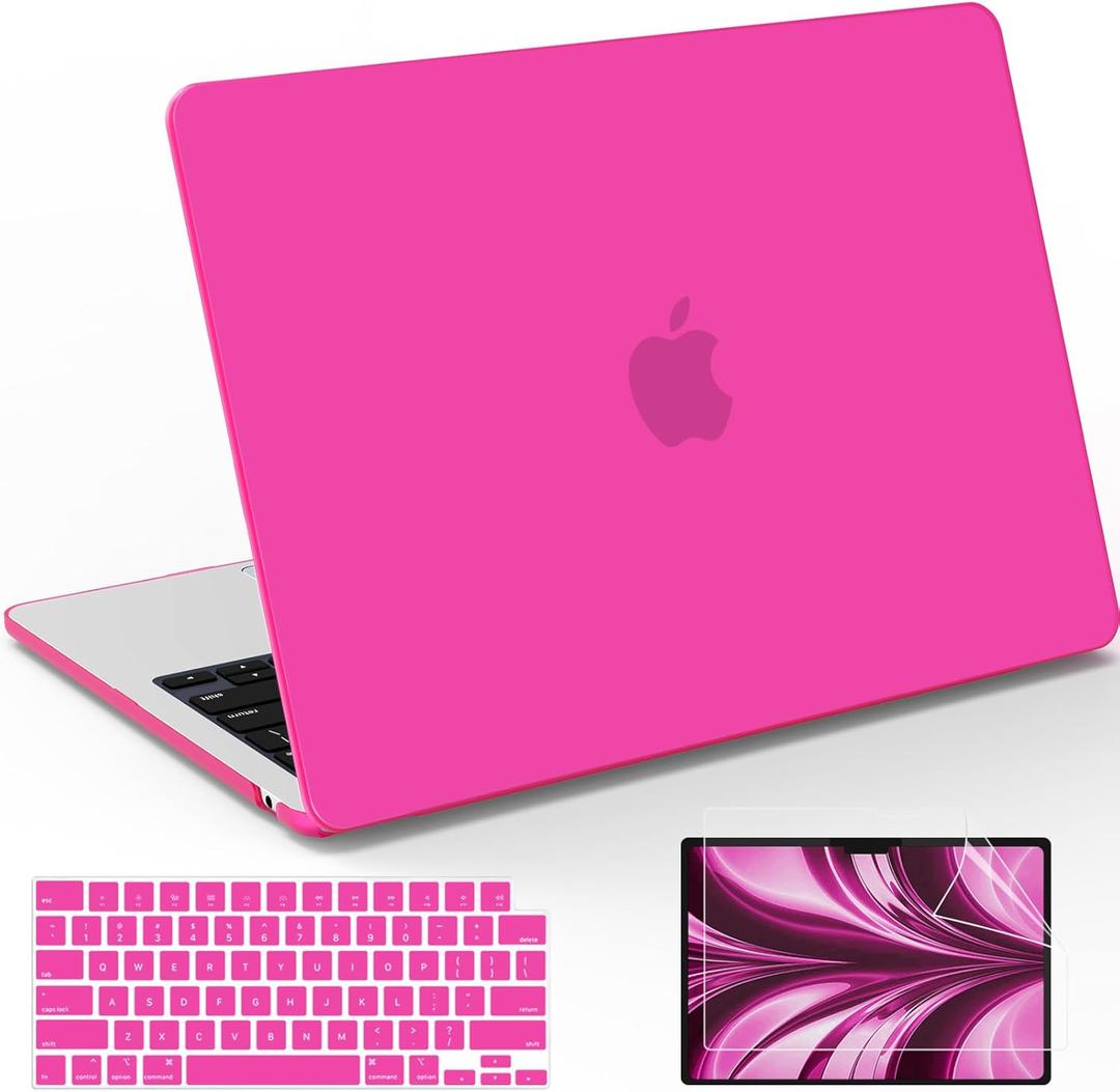 B BELK Compatible with 2026 2025 2024-2022 MacBook Air 13 inch Case M5 M4 M3 M2 Model A3449 A3240 A3113 A2681, Protective Hard Shell for MacBook Air 13.6" + Keyboard & Screen Cover, Hot Pink