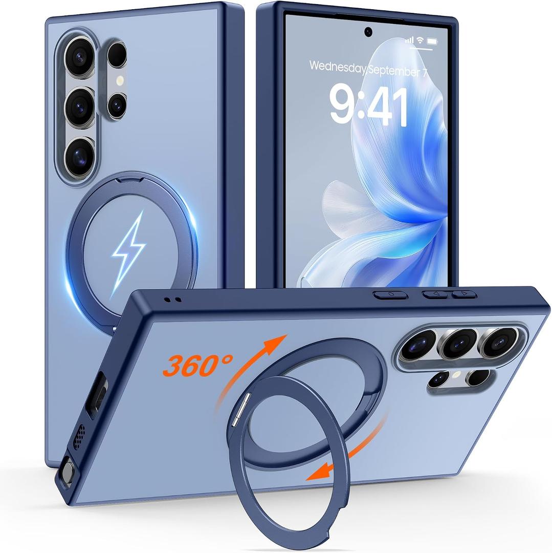 for Samsung Galaxy S24 Ultra Case with 360° Magnetic Stand Blue