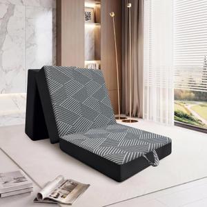 Memory Foam Tri Folding Mattress Single Size - Tri-fold Mattres, Handle & Non-Slip Bottom, Portable Foldable Sofa Bed Floor Chair for Travel RV Camping Guest Yoga - 4 Inch, 75"x25"x4"
