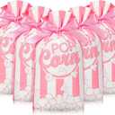 50 Pcs Popcorn Plastic Bags Circus Carnival Party Goodie Bags Bulk Movie Night Popcorn Container for Halloween Carnival Movie Night Theater Party Supplies(Pink)