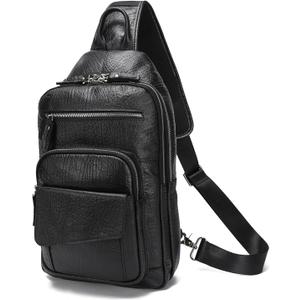 LANNSYNE Full Grain Leather Casual Sling Bag For Men Hiking/Travel/Business Crossbody Chest Bag Fits 12.9" iPad