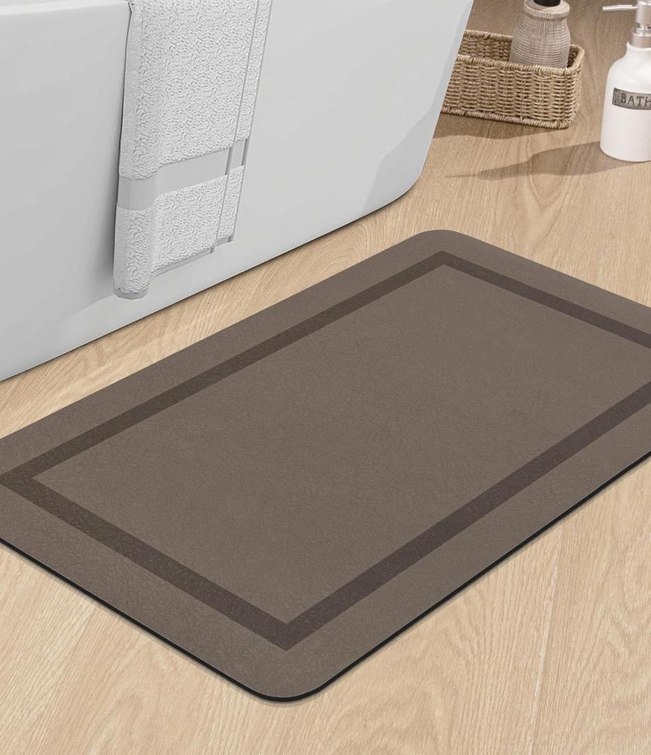 chakme Bathroom Mat Rugs 30x17, Ultra Thin Magic Mat Bath Rug Non Slip Bath Rugs Quick Dry Absorbent Bath Mats for Bathroom Floor, (Brown, 30"x17") (1'5" x 2'6" (Rectangular))