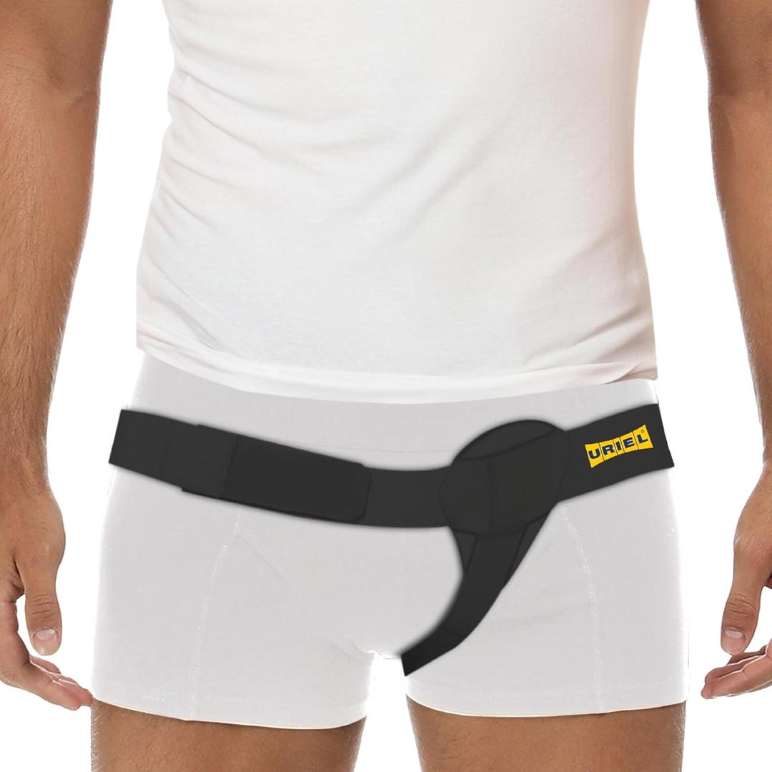URIEL Left Side Inguinal Hernia Belts for Men  Hernia Support for Men, Pre and Post Surgery Truss, Size Medium, Black (35.3-39.5 Inches)