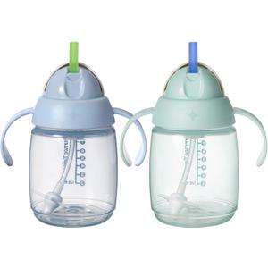 Tommee Tippee Starter Weighted Straw Baby & Toddler 10oz Sippy Cup for 6 Months+, with Silicone Weighted Straw and EasyHold Handles, BPA Free, Blue & Green, Pack of 2