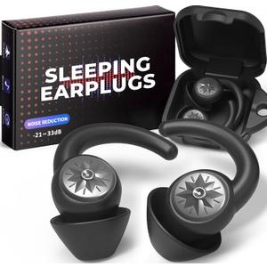 Ear Plugs for Sleeping - NRR33dB Noise Cancelling Earplugs for Sleep, Snoring Blocking, Travel, 2 Pairs Reusable Washable Soft Silicone Ear Plugs for Side Sleeper, Cold Black