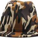 Camo Wool Felt Jazz Fedora Hat Women Men Wide Brim Panama Formal Hat Top Cap with Black Bottom