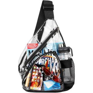 HULISEN Clear Sling Bag, Clear Bag Stadium Approved, Transparent Shoulder Crossbody Backpack Chest Casual Daypack (Black)
