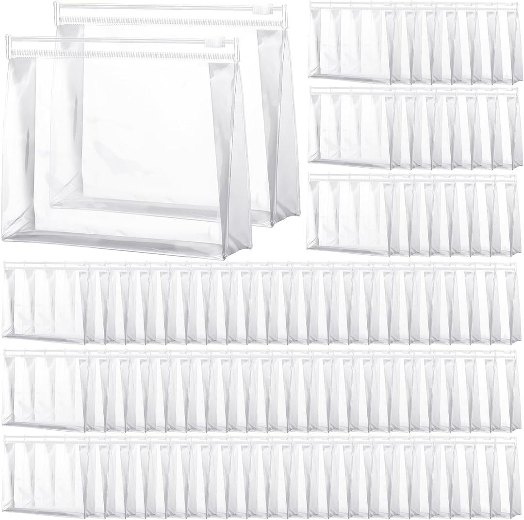 Xuniea 100 Pcs Mini Clear Makeup Bag PVC Small Travel Toiletry Organizer Pouches Bulk Waterproof Transparent Plastic Cosmetic Bag with Zipper for Women Men Travel(9.8'')