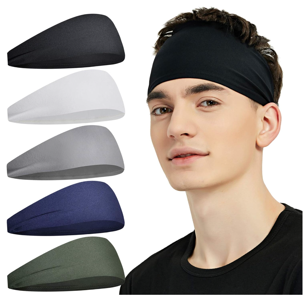 Sports Headbands for Men (5 Pack),Moisture Wicking Workout Headband, Sweatband Headbands for Running,Cycling,Football,Yoga,Hairband for Women and Men