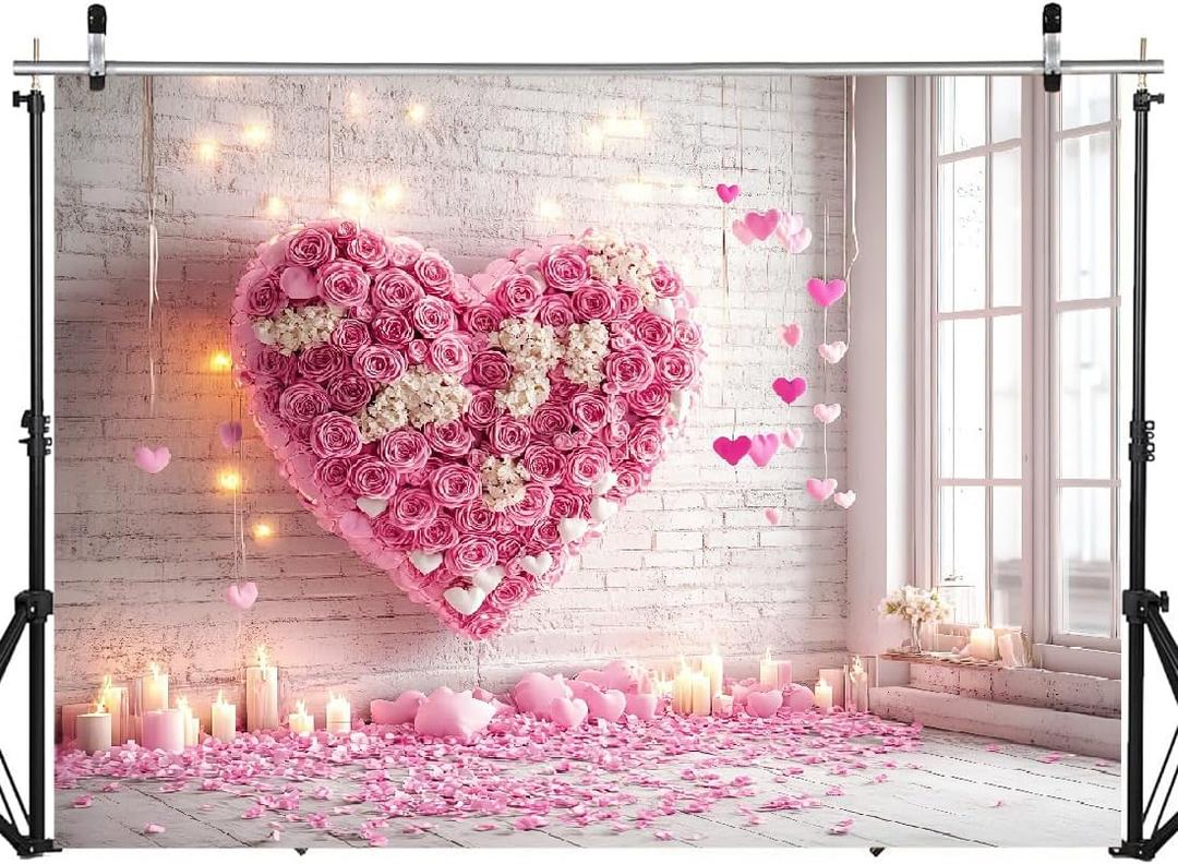 8X6FT White Brick Wall Flowers Photography Background Flower Wall Backdrop Valentine Mother's Day Wedding Bridal Baby Shower Birthday Party Window with Floral Background DH-360