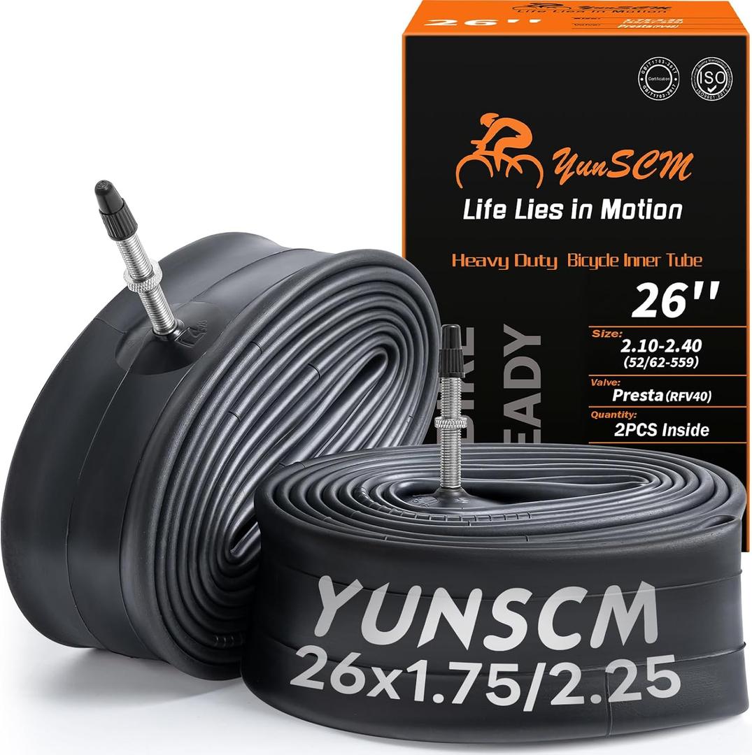 2-PCS 26'' Heavy Duty 26x1.75/1.95/2.10/2.125/2.25 Bike Tubes Presta Valve (Removable Valve) RFV40mm 45/57-559 Compatible with 26 x 1.75 26x1.95 26x2.0 26x2.10 26x2.125 26x2.20 26x2.25 Bike Tire Tubes