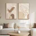 Large Framed Neutral Abstract Wall Art for Living Room, 2 Piece Tan and Cream Beige Canvas Prints Paintings Artwork for Walls, Woman Silhouette Big Pictures for Bedroom Dining Room Office Wall Decor