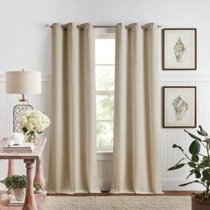 Martha Stewart Beige Room Darkening Curtains Textured Lined Grommet Window Curtain Panel Pair, Sutter, Set of 2, 95", Sand, 37"W x 95"L