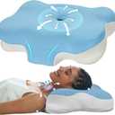 Cervical Pillow - Memory Foam Pillow for Neck Support, Ergonomic Contour Pillow for Back and Side Sleepers, Breathable Slow-Rebound Foam (1, Blue)