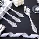 WDF 100 Piece Silver Plastic Spoons Disposable - 6.93 Inch Baroque Silver Silverware for Dessert Cake - Heavy Duty Plastic Spoons for Party Wedding Daily Using Baby Shower Spring