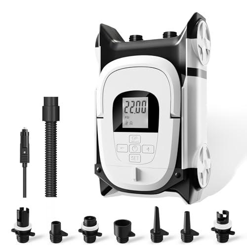 GICLE Paddle Board Pump Electric with Auto-Off Function Dual Motor for Inflatable SUP and Boat, Portable Electric Air Pump for Paddleboard with Car Power Connector and Kayak Accessories