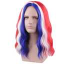 MAGQOO Red Blue White Wig for Men 4th of July Wigs Long Curly Wavy Red Blue White Wigs Middle Part American Flag Independence Day Costume Wig Synthetic Heat Resistant Cosplay