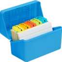 H4D 3x5 Index Card Holder with 100 Heavyweight Ruled Index Cards and 25 Plastic Dividers, Blue