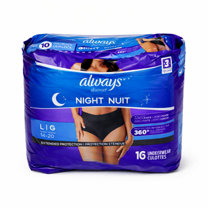 Always Discreet Adult Incontinence Overnight Underwear for Women, L/G, Up to 100% Bladder Leak Protection, 16 Underwear Culottes