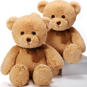 HyDren 2 Pack Bear Stuffed Animals 18 Inch Cuddly Stuffed Bear Plushies with Bow for Birthday Gifts Baby Shower Decors Valentines Party Decors(Light Brown)