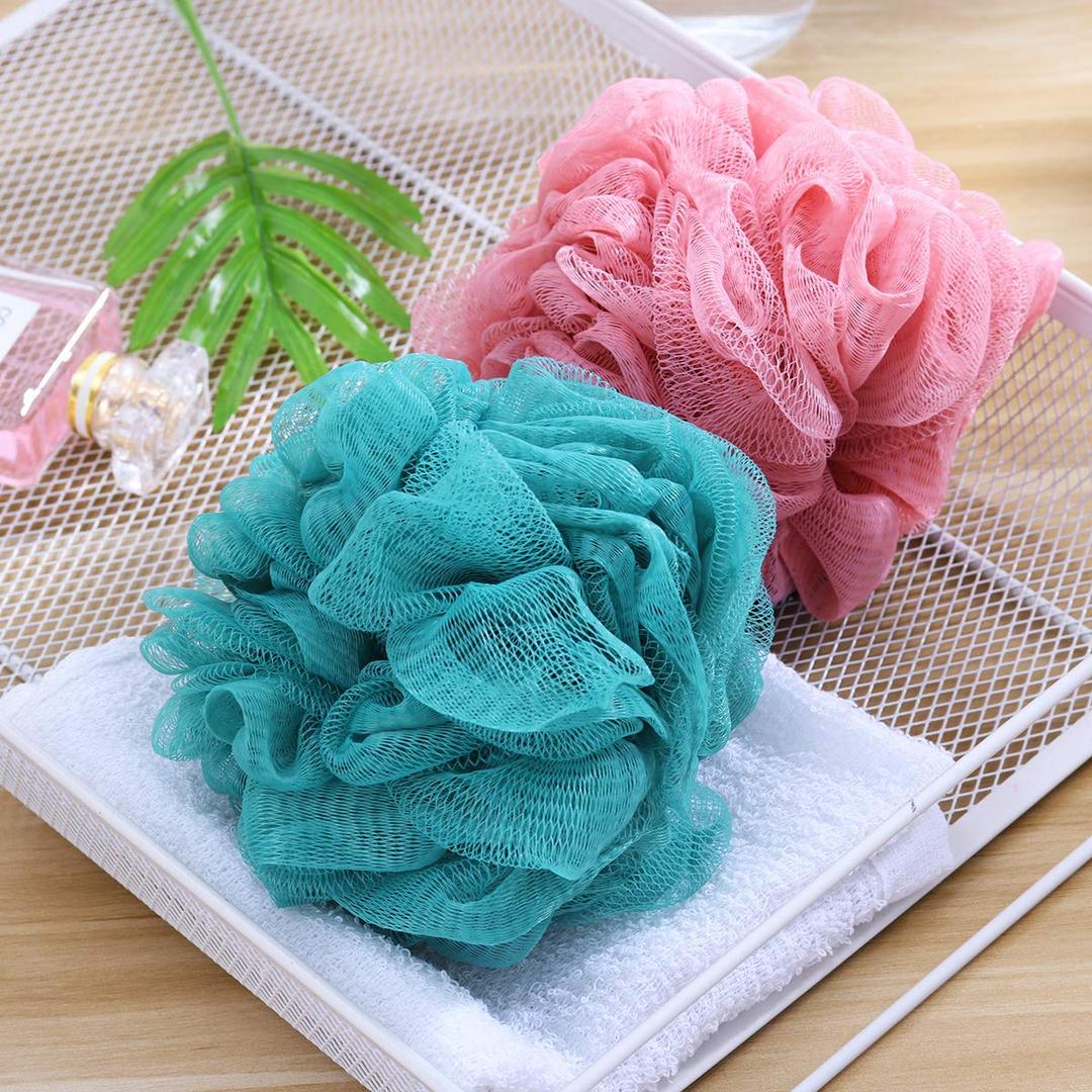 Mesh Pouf Bath Sponge Exfoliating Shower Ball Pom Cleaning Accessory, Pack of 2