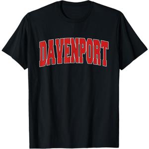 DAVENPORT IA IOWA Varsity Style USA Vintage Sports T-Shirt (Small, Black)