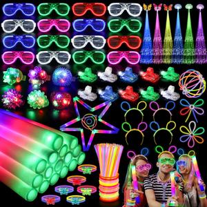 170PCS Glow in the Dark Party Supplies, 16PCS LED Foam Sticks, 16PCS LED Glasses and 100PCS Glow Sticks Necklaces Bracelets Headband, Light Up Party Favors for Kids Adults, Wedding, Concert, Birthday