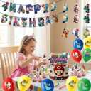 Mario Birthday Party Supplies, Super Bros Party Decorations Set Include Banner, Hanging Swirls, Cake Topper, Balloons, Cake Cupcake Toppers for Boys and Girls Theme Party