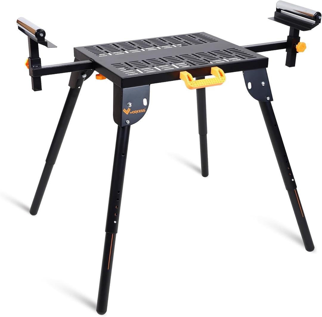 Universal Miter Saw Stand with Grid Tabletop 300 lbs Load Capacity 6-Level Height Adjustment Table Saw Stand WK-MS046 (Black, Yellow)
